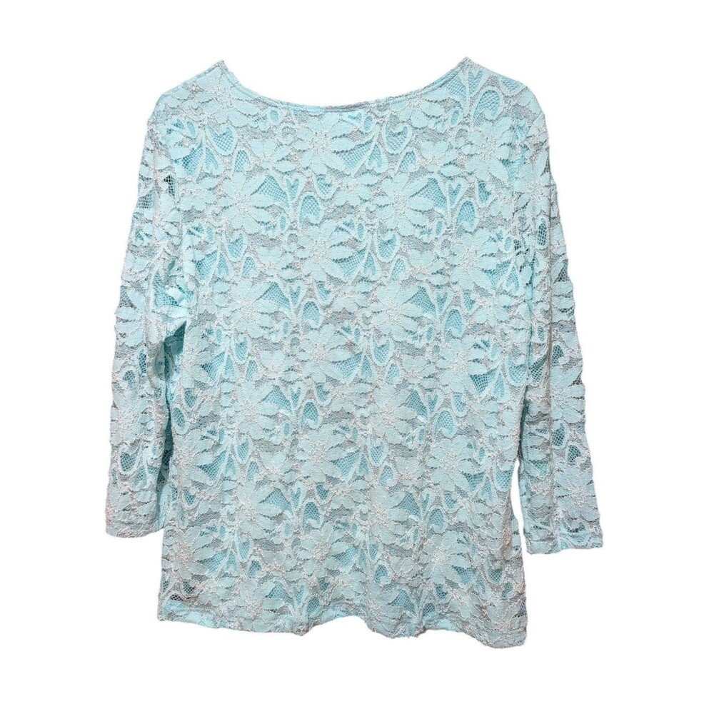 Dress Barn Blue Teal Stretch Lace Top Womens size 2XL Pullover
